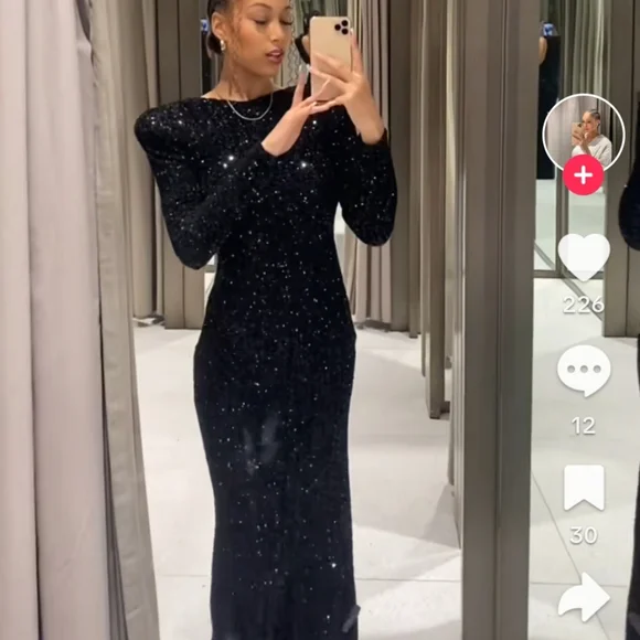 Zara Shoulder pad sequin dress